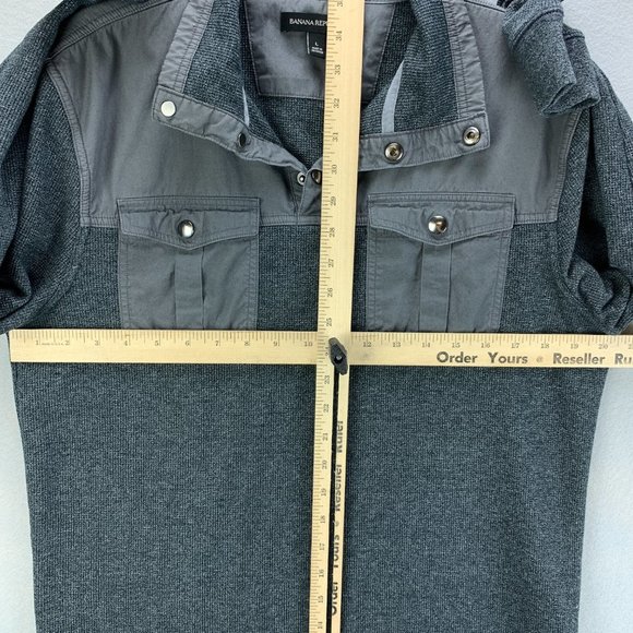 **SOLD**Banana Republic Mens Shirt Large Gray Long Sleeve Thermal Snap Pockets - Picture 9 of 12